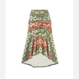 Autumn Adeigbo Soraya Geometric Print Ruched High Low Midi Skirt Size 10